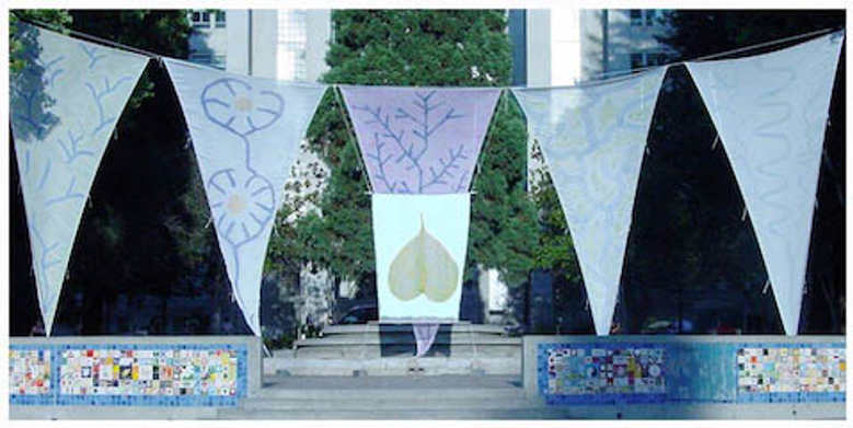 Blue pennant banners.