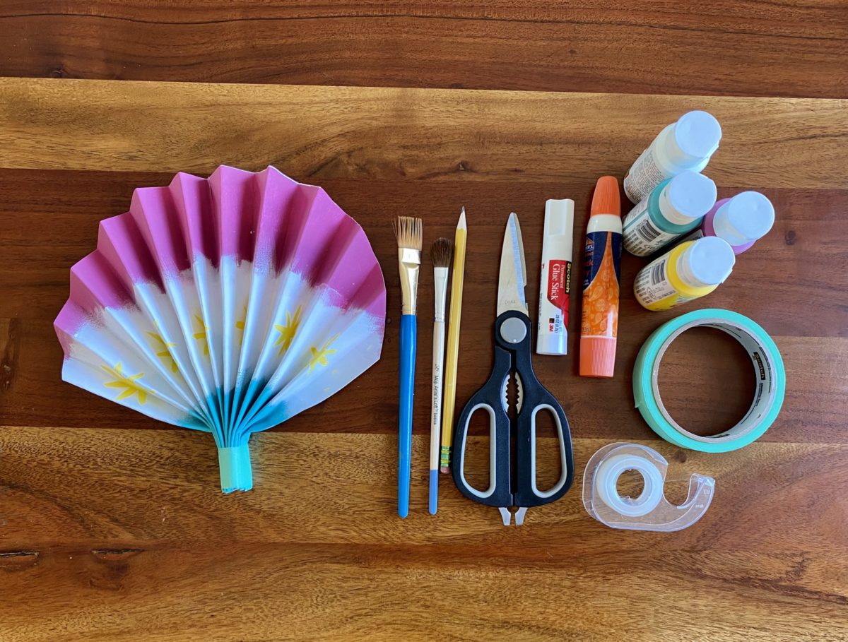 Detail view of painted paper fan activity.